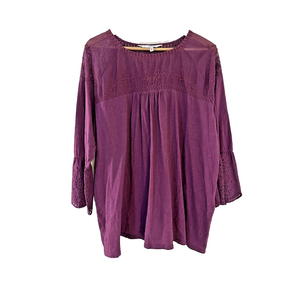 Sonoma Womans Sheer Embroidered Top Size‎ 2X Purple Office Career Work Church